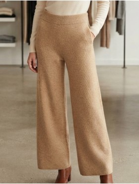 Solid Color Knitted Hooded Sweater and Pants Set